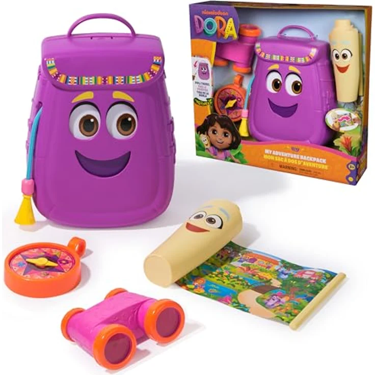 Dora the Explorer Abenteuer Rucksack, interaktiver lila Rucksack mit Landkarte, Fernglas und Kompass für fantasievolles Rollenspiel, geeignet für Kinder ab 3 Jahren – Bild 1