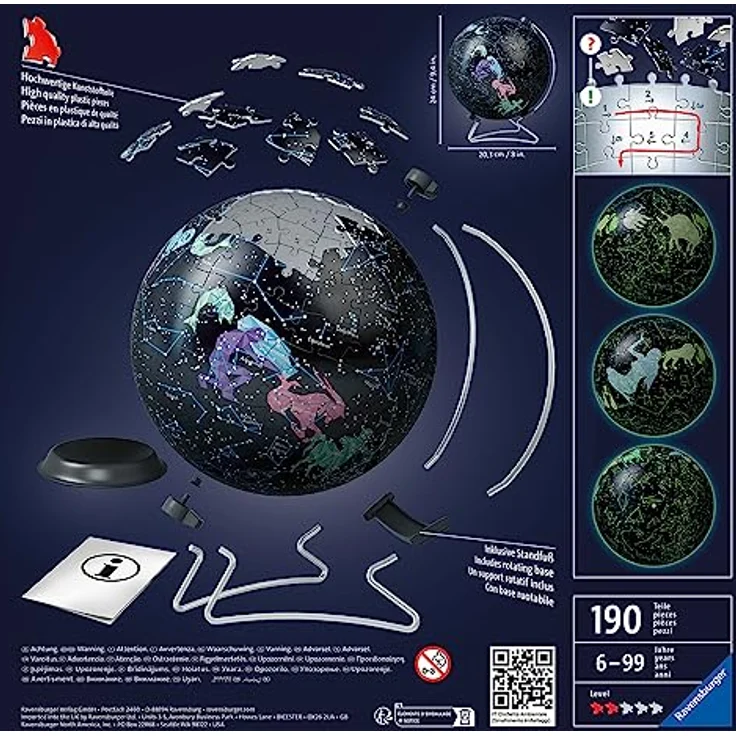 Ravensburger 3D Puzzle 11544 - Glow In The Dark Sternenglobus - 180 Teile - Nachleuchtender Globus für Kinder und Erwachsene – Bild 3