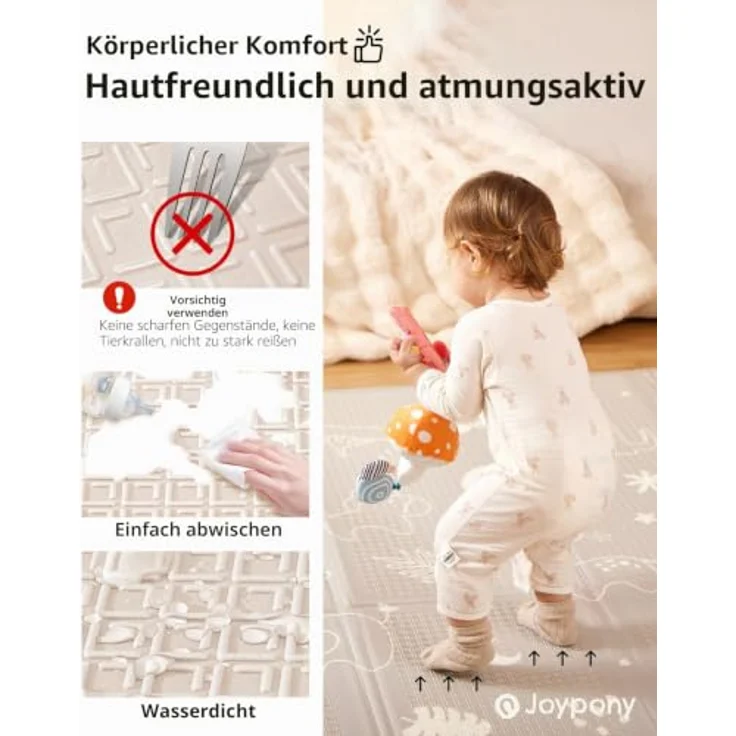 Joypony Krabbelmatte Baby, 180x200 CM Faltbare Spielmatte, Wasserdicht & Rutschfest mit Tragetasche – Kreatives Walddesign für Babys & Kleinkinder – Bild 5