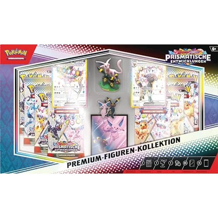 Pokémon Premium-Figuren-Kollektion Karmesin & Purpur – Prismatische Entwicklungen, 2 geprägte holografische Promokarten, 11 Boosterpacks, Figur und Pin – Bild 2