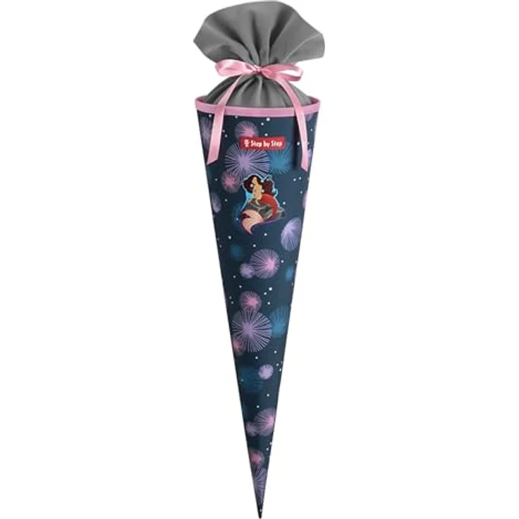 Step by Step Schultüte „Mermaid Delia“ aus recycelten PET-Flaschen, blau-rosa, Verschluss aus Stoff, 5 l Füllvolumen, 70 cm Höhe