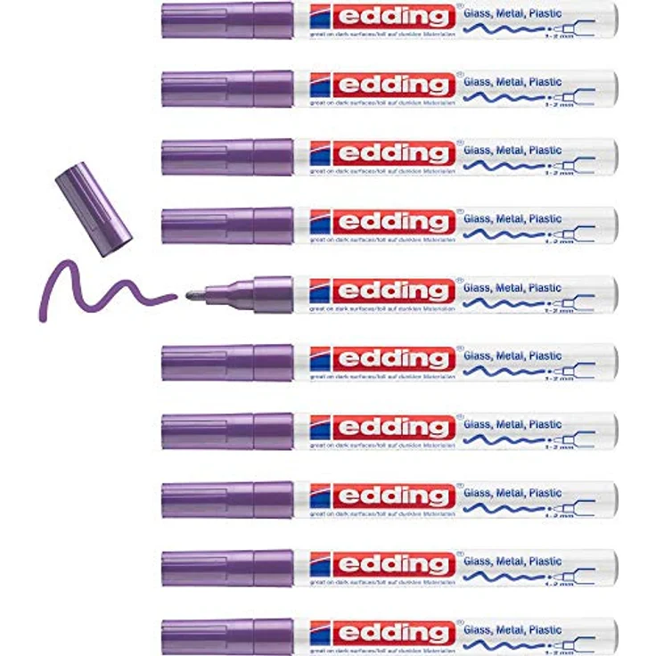 edding 751 Glanzlackmarker, violett (lila), 10 Lackmarker mit Rundspitze 1-2 mm, wasserfest und stark deckend für Glas, Stein, Holz, Kunststoff und Papier – Bild 1
