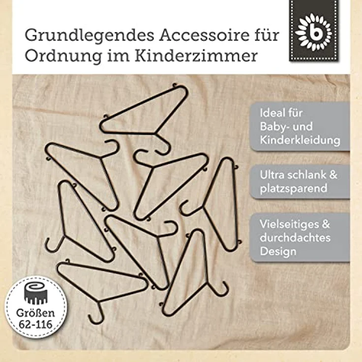 Bieco Kleiderbügel Kinder 8 St. Schwarz | Länge ca 30 cm | Baby Kleiderbügel | Kunststoff Kleiderbügel Kinder Baby | Baby Organiser Für Kleiderschrank | Kleiderbügel Baby | Baby Clothes Hangers – Bild 3