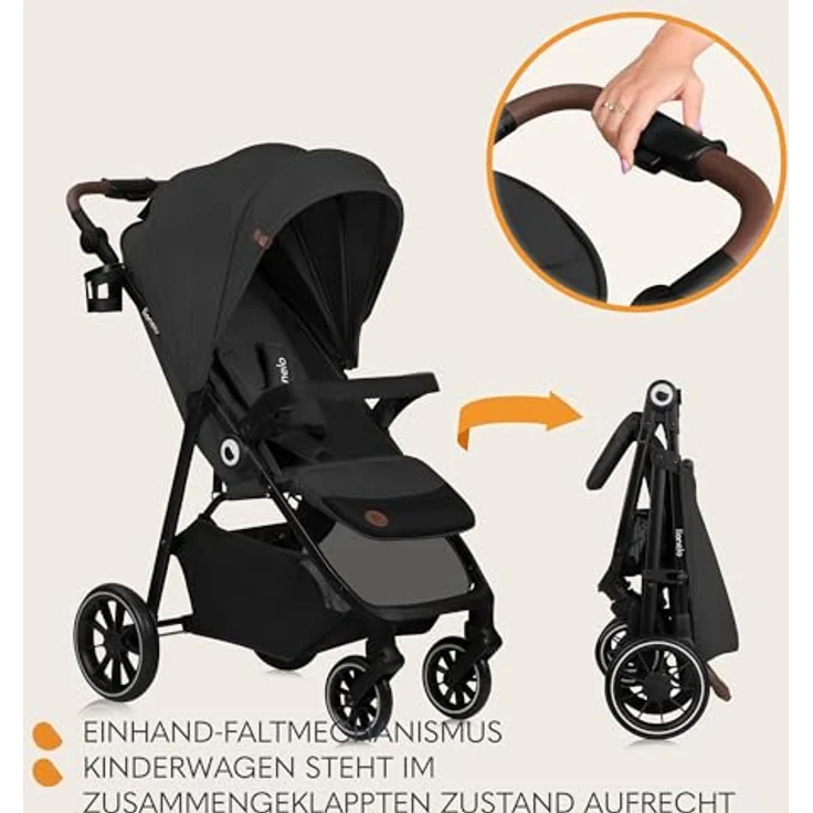 Lionelo EMMA ONE Buggy - Schwenkbare 360 Räder, Vollfederung, Einhändig klappbar, Verstellbare Rückenlehne und Fußstütze, XXL-Verdeck UPF50+ – Bild 5