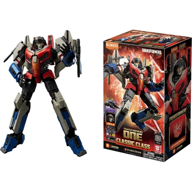 Dickie Blokees Transformers Starscream Bausatz, bewegliche Figur mit 20 Gelenken und beleuchteten Augen, 87 Teile, 12,6 cm