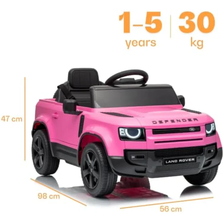 Vrooomy Land Rover Defender 90 Elektro-Kinderfahrzeug 12V, Akku-Kinderauto mit Fernbedienung, EVA-Rädern, 3-Punkt-Gurt, MP3-Player und funktionierenden Türen, Rosa – Bild 5