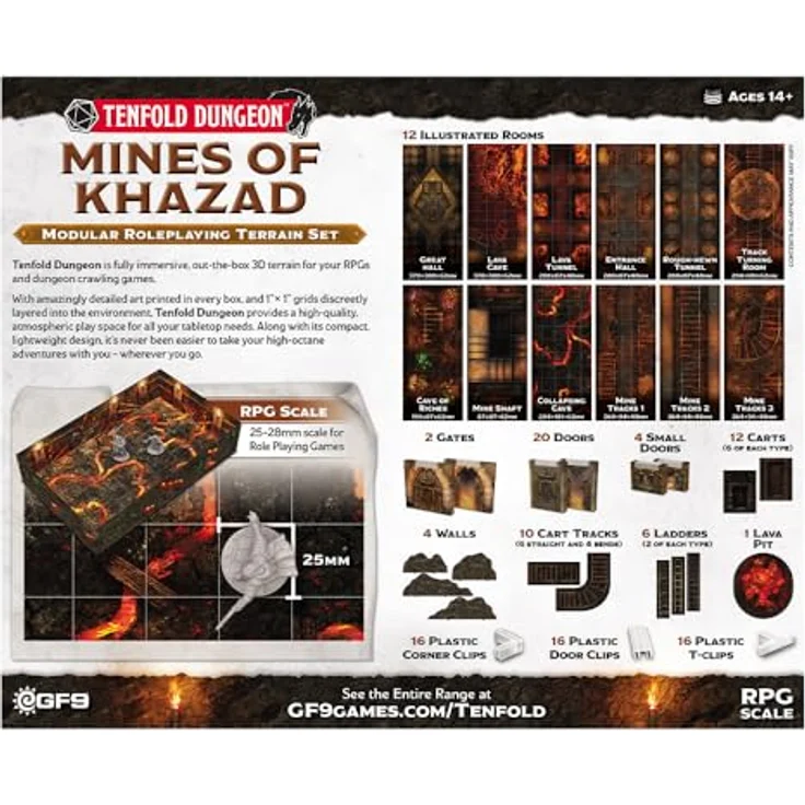 Gale Force Nine Tenfold Dungeon - Mines of Khazad, 3D-Karton-Gaming-Gelände mit 12 Räumen, 20 Türen, 4 kleinen Türen und 1 Lavastrube, schwereloses und transportables Design, ab 15 Jahren – Bild 3