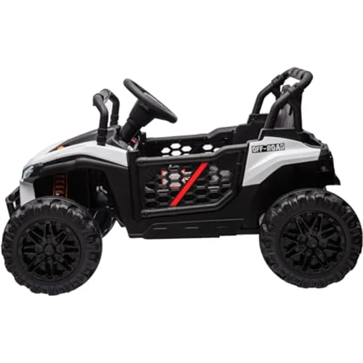 RIRICAR Kinder Elektroauto 12V UTV Small, weiß, Hinterradantrieb, Breiter Doppelsitz für nur EIN Kind, 2,4 GHz Fernbedienung, MP3-Player mit USB/SD-Eingang, LED-Leuchten – Bild 4