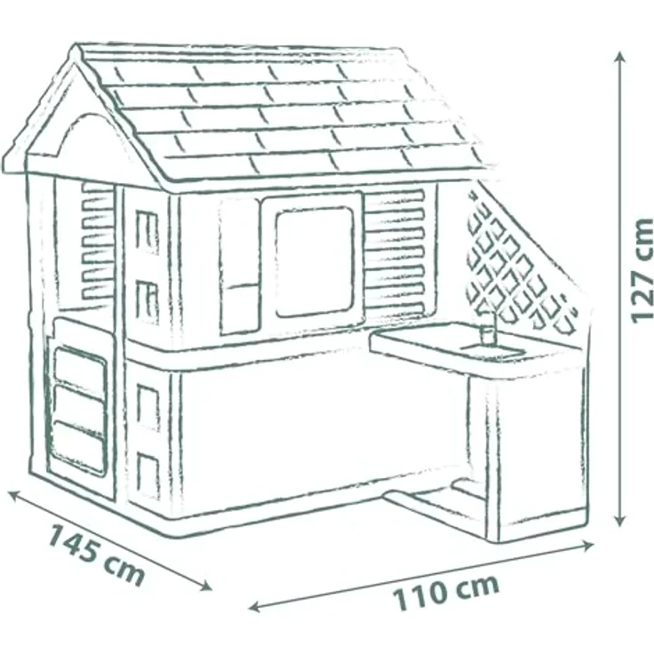 Smoby Life Natura Gerätehaus mit Küche, 145 x 110 x 127 cm, witterungsbeständig, ab 2 Jahren, mit Zubehör – Bild 3
