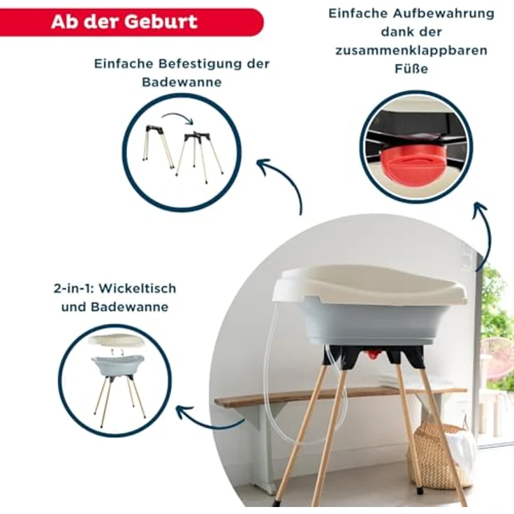 Thermobaby THERMOBABY Wickeltisch und Babybadewanne 2 in 1, zusammenklappbare Füße, ab der Geburt bis 12 Monate (max. 11 kg) – Bild 4