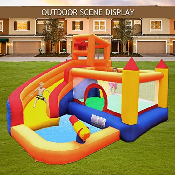 Ballsea Große Hüpfburg mit Gebläse, Trocken-/Wasserrutsche, geeignet für Kinder von 3 bis 10 Jahren, Children's Bouncy Castle for Indoor or Outdoor use 320 x 280 x 232 cm – Bild 9
