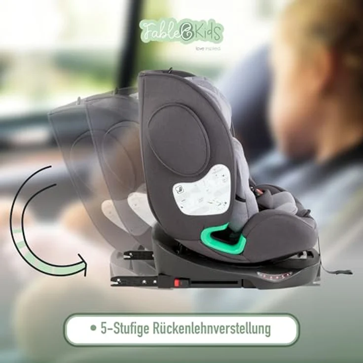 FableKids NORA Autokindersitz, 360° drehbar mit Isofix, für Kinder 40-150 cm, grau – Bild 6