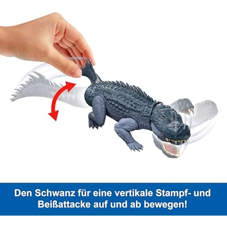 Mattel Jurassic World Gigantic Thrashers Purussaurus, 37 cm Actionfigur mit Schwanzangriffsbewegungen und kompatibler App-Funktion – Bild 4