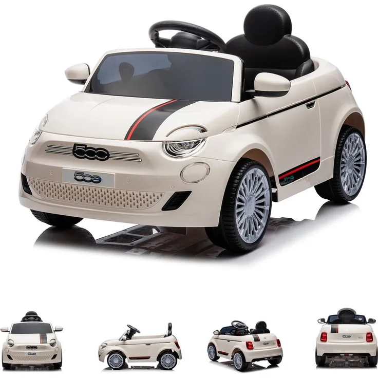 Chipolino Kinder Elektroauto Fiat 500 MP3, USB, weiss, Fernbedienung, Sicherheitsgurt