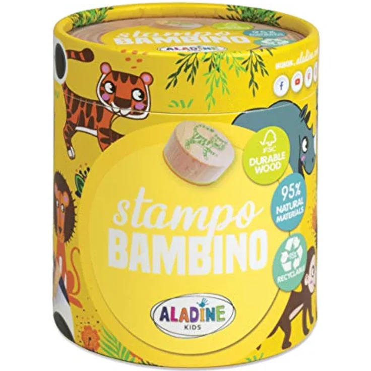 Aladine 3003132 Stempelset für Kinder, Safari, 8 Holzstempel mit Stempelkissen, Holz, FSC-zertifiziert, Stampo Bambino Savane, Animaux de la Savane