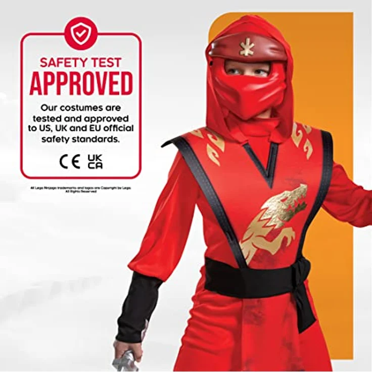Disguise Offizielles Deluxe Kai LEGO Ninjago Kostüm, Ninja Kostüm für Kinder, Rot, inkl. Maske, ideal für Karneval und Halloween – Bild 5