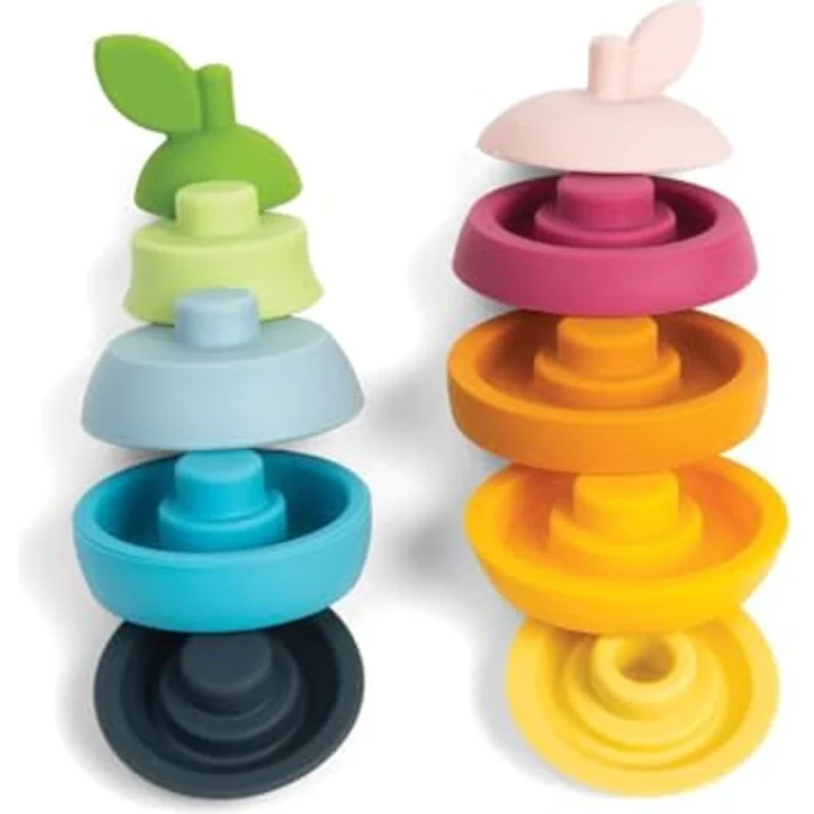 Bigjigs Wooden Stackable Apple and Pear, 5-teiliges Babyspielzeug aus Silikon zum Stapeln und Beißen – Bild 2