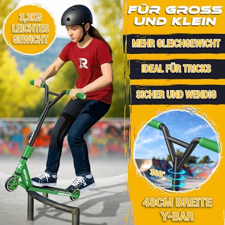 RE:SPORT REVO Stunt Scooter, Profi Kickscooter mit ABEC 9 Kugellagern, 100mm PU-Rollen, inkl. Ständer, für Kinder & Erwachsene – Bild 6