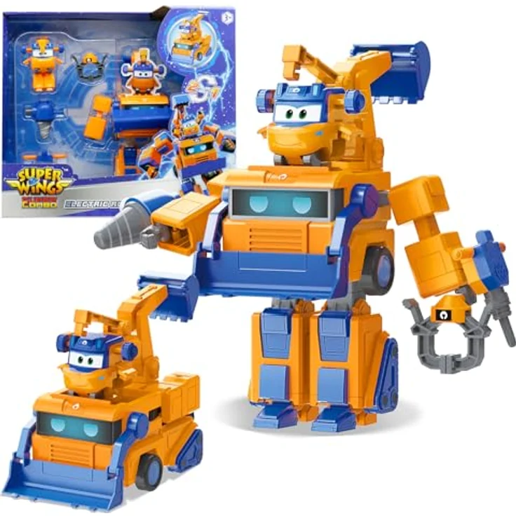 Super Wings Verwandlungsroboter Marty, 16 cm 2-in-1 Fahrzeugspielzeug mit 5 cm Figur für Kinder ab 3 Jahren, orange – Bild 1