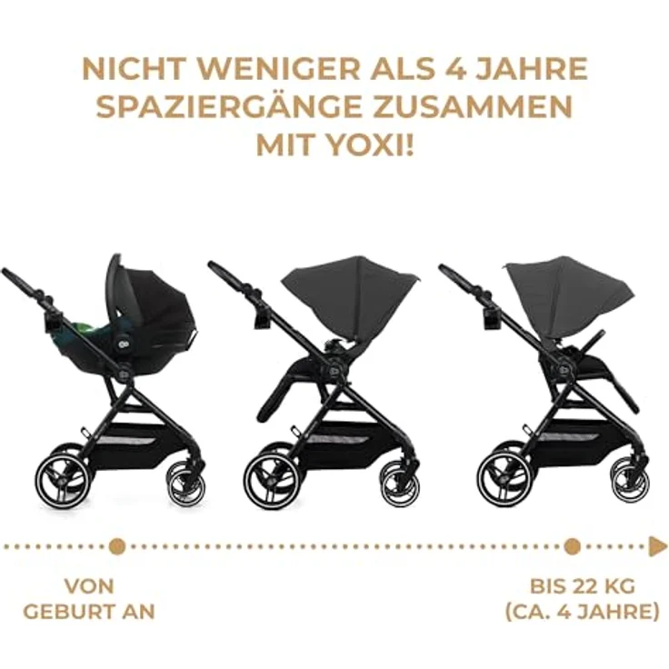 Kinderkraft YOXI Kinderwagen, Buggy für Neugeborene bis 22 kg, einfache Zusammenklappfunktion, wasserdicht, UPF50+, grau – Bild 3