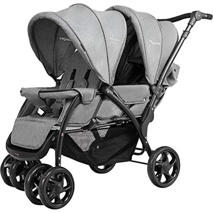 GOPLUS Geschwisterwagen Zwillingswagen, Kinderbuggy Klappbar, Buggy Zwilinge, Kinderwagen Babybuggy, Babywagen Grau, für Babys ab 6 Monate – Bild 2