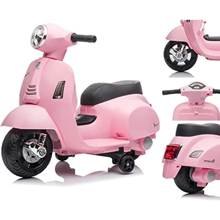 Sun Baby Vespa Elektroroller Elektrofahrzeug Kinderfahrzeug Scooter (Rosa) mit Front- und Heckleuchten, Hupe und langlebigen Plastikrädern