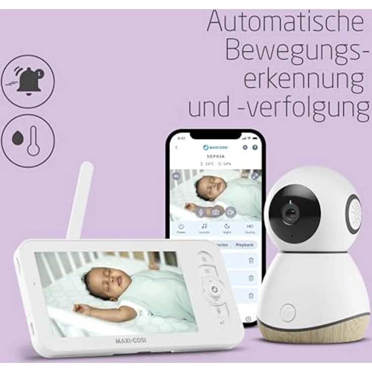 Maxi-Cosi MC See Baby Monitor Pro, Babyphone mit Kamera und Bewegungserkennung, 200 m Reichweite, einschließlich Schlaflieder und Temperaturüberwachung – Bild 3