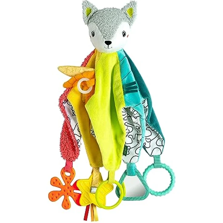 Fehn Activity-Schmusetuch Fuchs Deluxe – Plüschtier, Einschlafhilfe & Schnuffeltuch mit Rassel, Quietsche, Raschelpapier, Spiegel, Beißer zum Knuddeln, Greifen – für Babys & Kleinkinder ab 0+ Monaten – Bild 1
