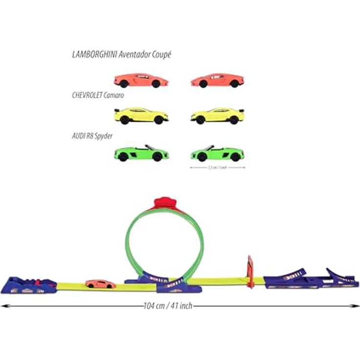 Majorette Racing Loop, Startbahn mit Autostarter, Looping und Sprung, 3 Fahrzeuge im Maßstab 1:64, ab 3 Jahren, 212051027 – Bild 2
