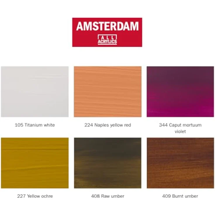 Amsterdam Standard Serie Acrylfarben Set Portrait Set, 6 x 120 ml Tuben, Mischfarben für verschiedene Hauttöne, seidenmatte Oberfläche – Bild 2