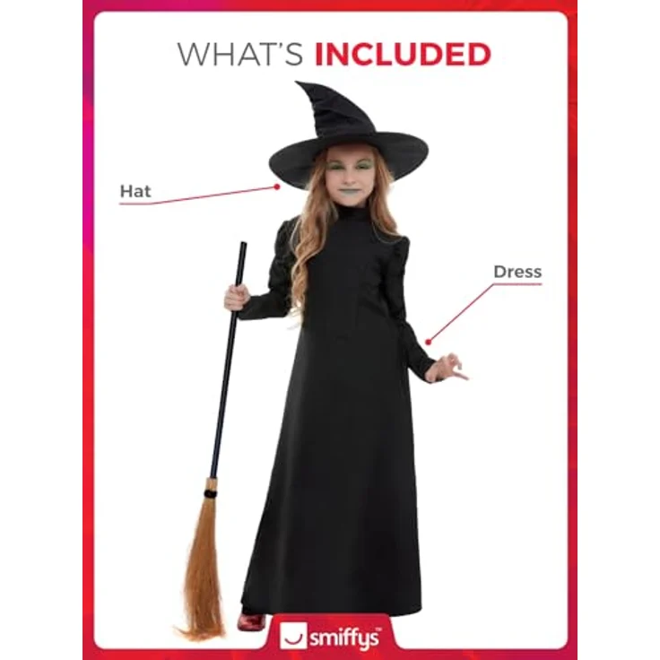Smiffys Schwarze Zauberin - Hexe Agatha, zweites Kostümset für Kinder mit Kleid und Hexenhut, schwarz aus 100% Polyester – Bild 4
