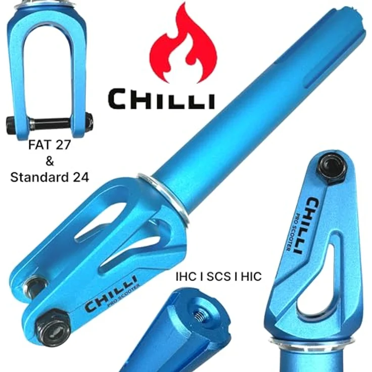 Chilli Stuntscooter Chilli Pro Scooters FAT27+24 Stunt-Scooter Fork HIC Headset Hell Blau, Aluminium, CNC gefräst, inkl. Achsbolzen, geeignet für 100, 110 & 120mm Wheels – Bild 3