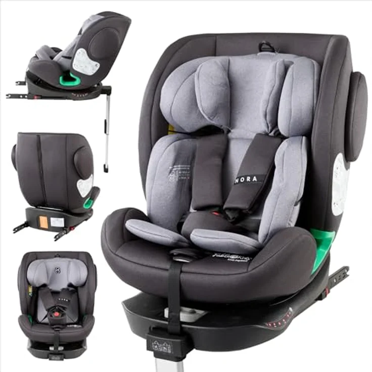 FableKids NORA Autokindersitz, 360° drehbar mit Isofix, für Kinder 40-150 cm, grau – Bild 1