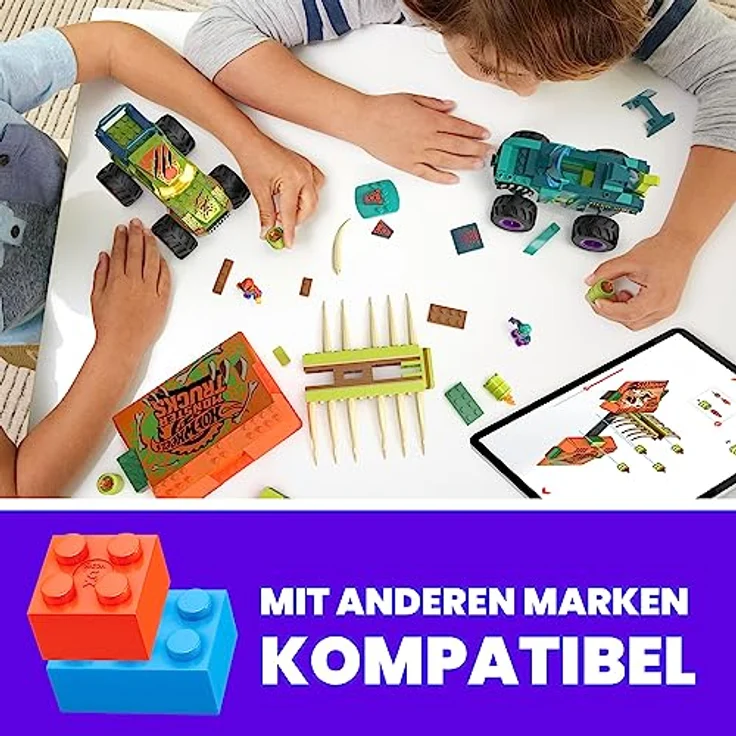 MEGA Hot Wheels Monster Trucks Bauspielzeug, Smash & Crash Mega-Wrex Boneyard Stuntparcours mit 332 Teilen, 2 Figuren und 2 Rampen, Kinder ab 5 Jahren, HKF89 – Bild 2