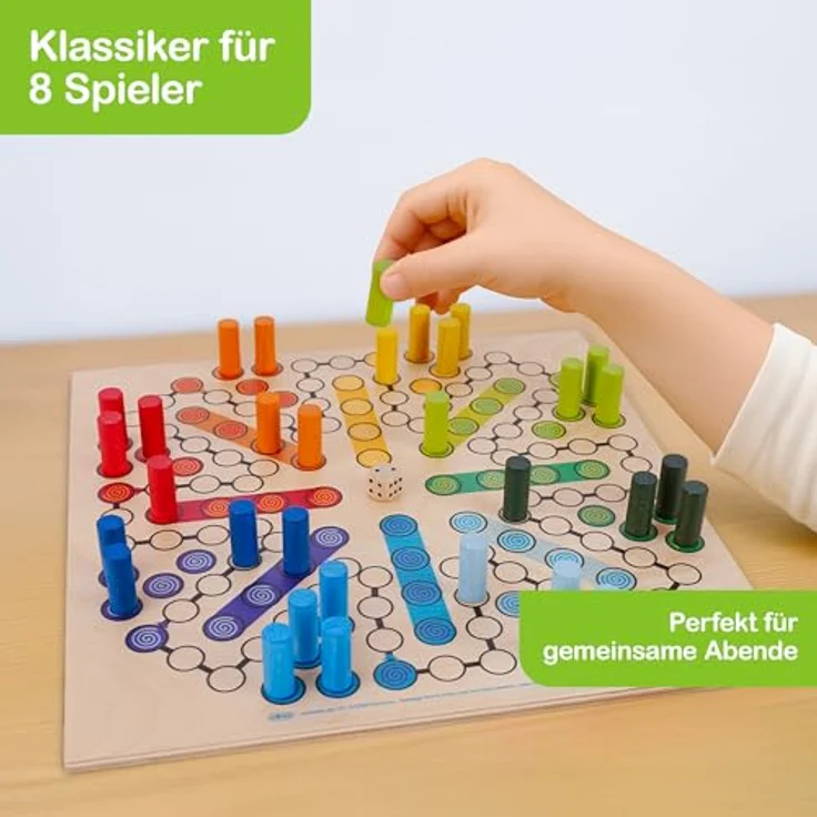 Hess Holzspielzeug 14849 - Brettspiel "Raus mit Dir" aus Holz, inklusive Würfel und Spiel-Steinen, handgefertigt, für bis zu 8 Personen, unterhaltsamer Spielspaß für Klein und Groß – Bild 3
