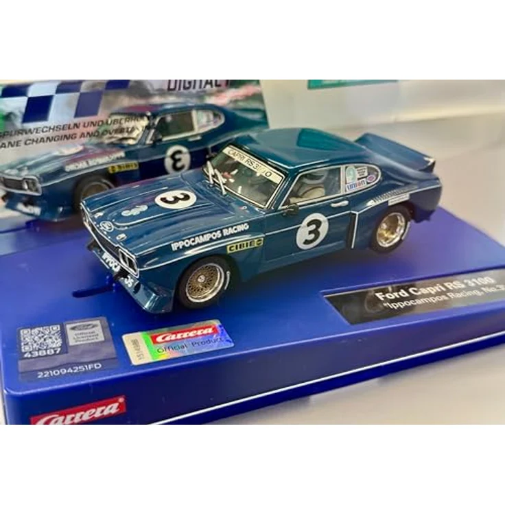 Carrera D132 Ford Capri RS 3100, No.3, Slot-Rennbahn Modell im Maßstab 1:32, blaue Karosserie – Bild 3