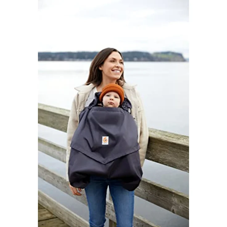 Ergobaby Windcover und Regencover, Windschutz und Regenschutz für alle Ergobaby Babytragen, wasserabweisende Hülle, Charcoal – Bild 8