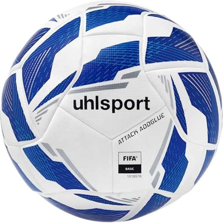 uhlsport Fußball Attack ADDGLUE, Spiel- und Trainingsball mit 2-Fach-Verklebung, optimale Rundheit, FIFA Basic, weiß/royal/blau, Größe 5