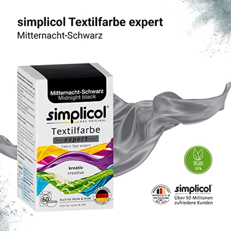 simplicol Textilfarbe expert Mitternacht-Schwarz 1718 - Zum Umfärben und Auffrischen von Kleidung, Waschmaschinenfest, für Baumwolle, Wolle, Seide, Leinen, Viskose & Mischgewebe – Bild 4