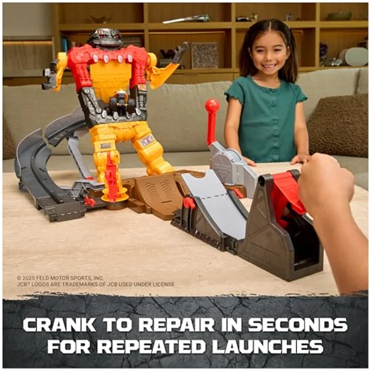 Monster Jam 1:64 Smash & Bash Smashbot Playset, mit verstellbarem Launcher und reparierbarem Roboter, inklusive Smash & Bash JCB Digatron Truck – Bild 6