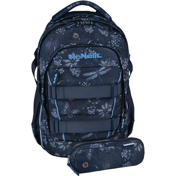 McNeill Schulranzen Luca 2.0, 2-tlg. Set aus Polyester, 3 Hauptfächer, ergonomisches Rückensystem, Farbe moray