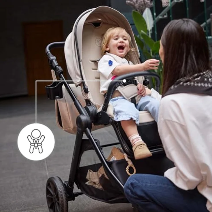 Kinderkraft VESTO 2, 3-in-1-Kinderwagen mit Babywanne, MINK PRO 2 Autositz, wendbarem Sportsitz, Travel System, Beige – Bild 10