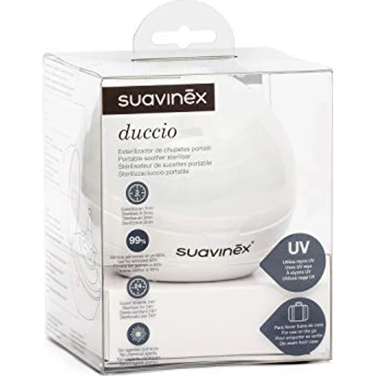 Suavinex Duccio tragbarer Schnuller-Sterilisator mit UV-Licht, sterilisiert in 3 Minuten, USB- und batteriebetrieben, weiß-grau – Bild 5