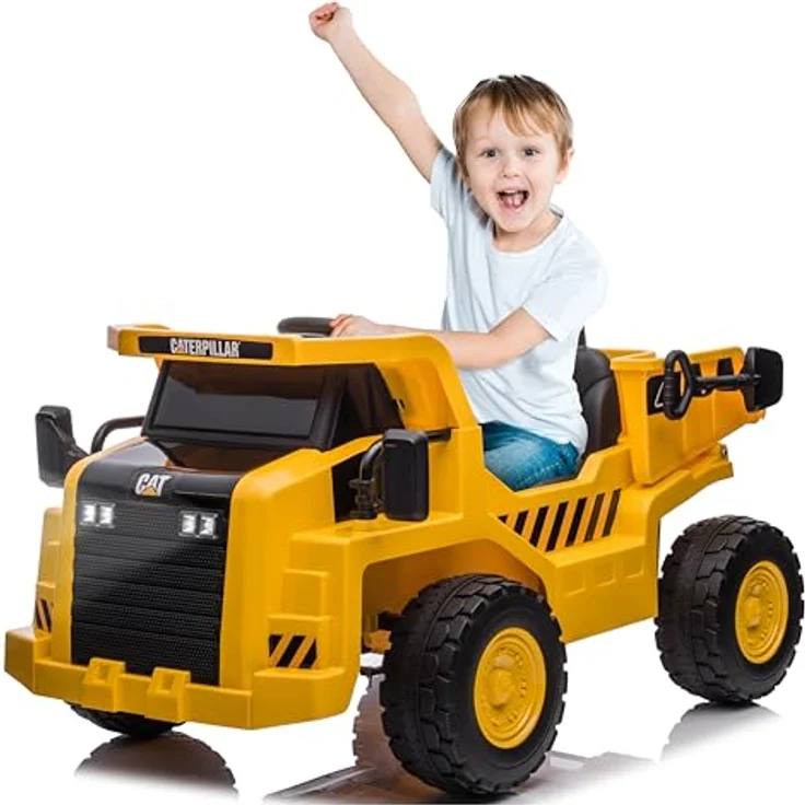 sun baby Kinder Elektro Kipper mit Akku Elektroauto für Kinder 3 bis 6 Jahre, Motorsound, Hupe, Vorwärts- und Rückwärtsgang (Gelb) – Bild 1