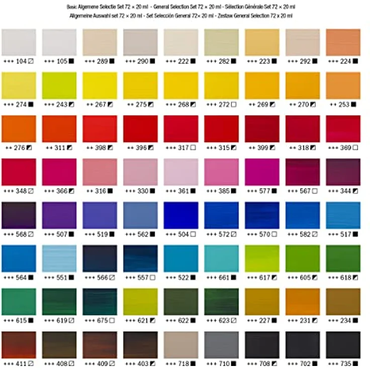 Amsterdam Standard Series Acrylfarben Set für Einsteiger, Probierset mit 73 x 20 ml Tuben in Grundfarben, mittlere Viskosität, seidenmatte Oberfläche – Bild 4