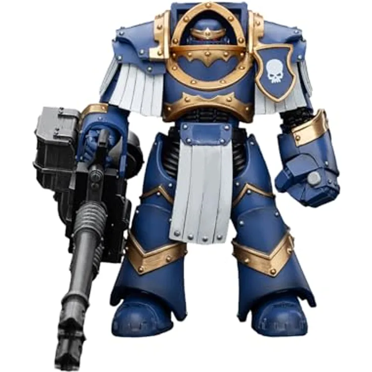 JOYTOY Warhammer The Horus Heresy Action Figure, 1/18 Uitramarines Cataphractii Terminator mit Reaper Autocannon, 14 cm, beweglich und mit Zubehör