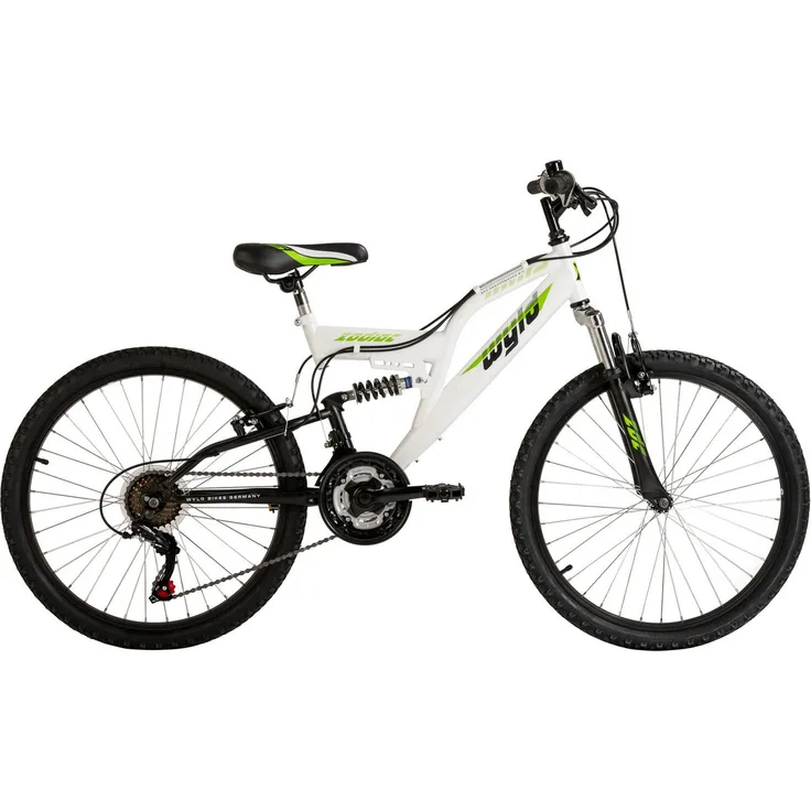 WYLD Kinderfahrrad ZODIAC, Fully-Mountainbike 24'' in Weiß, 18 Gänge, SHIMANO Kettenschaltung, gefederter Rahmen