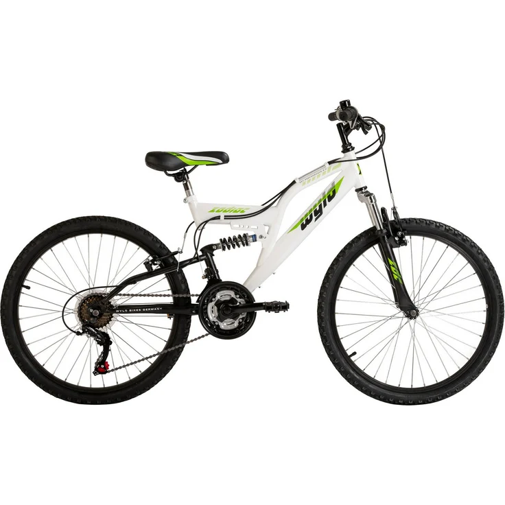 WYLD Kinderfahrrad ZODIAC, Fully-Mountainbike 24'' in Weiß, 18 Gänge, SHIMANO Kettenschaltung, gefederter Rahmen