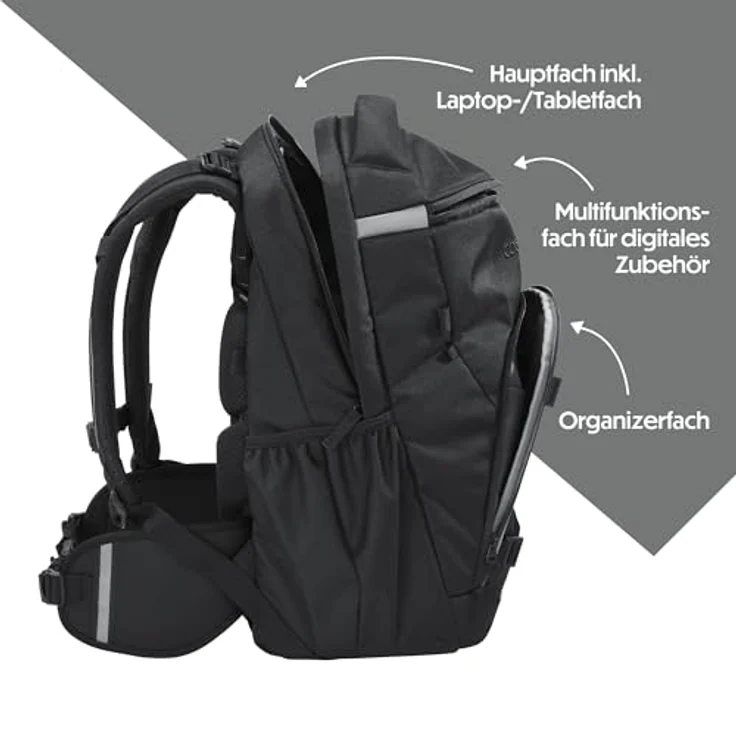 Coocazoo Byte Schulrucksack „Black Coal”, ergonomischer & anpassbarer Tornister, höhenverstellbar, mit Brustgurt & Hüftgurt, für Schüler ab der 3. Klasse – Bild 3
