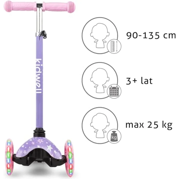 COIL Dreiradscooter, Kinderroller, Tretroller, Dreirad-Balance-Roller, Cityroller, ABEC-7-Lager, 3-stufige Lenkradverstellung, LED-Räder, Stars – Bild 6